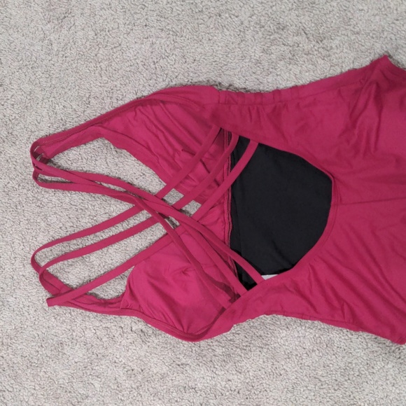 La Blanca Island Goddess Cross Back One Piece Swimsuit Wine Red Purple Size 8 - Picture 6 of 7